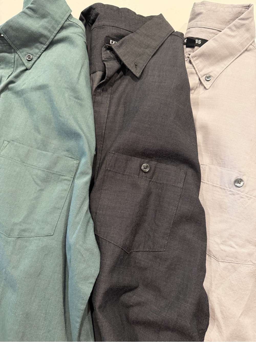 Express Men’s Button-Down Shirt Bundle - Light Gray, Black, Green - Picture 6 of 9